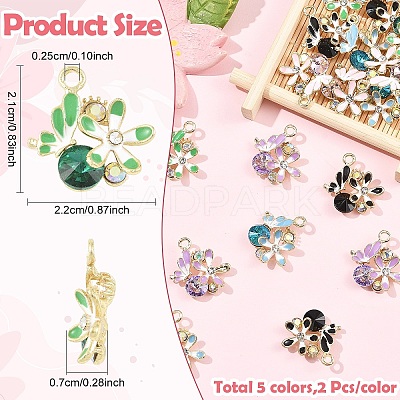 10Pcs 5 Colors Alloy Rhinestone Pendants FIND-YW0011-54-1