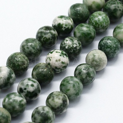 Natural Green Spot Jasper Beads Strands X-G-I199-30-8mm-1