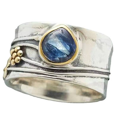 Teardrop & Flower & Leaf Pattern Alloy with Glass Finger Rings FS-WG58DE6-03-1