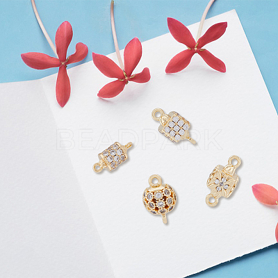8Pcs 4 Styles Brass Micro Pave Clear Cubic Zirconia Connector Charms KK-DC0003-36-1