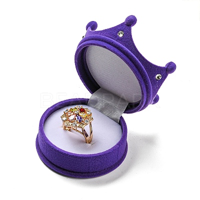 Flocking Plastic Crown Finger Ring Boxes CON-B008-01C-1