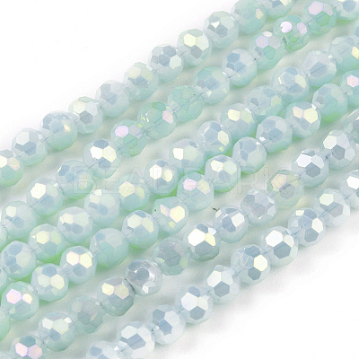 Faceted(32 Facets) Round Full Rainbow Plated Electroplate Glass Beads Strands EGLA-J130-FR17-1