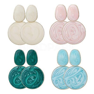 4 Pairs 4 Colors Alloy Enamel Flat Round Dangle Stud Earrings for Women EJEW-FI0002-65-1