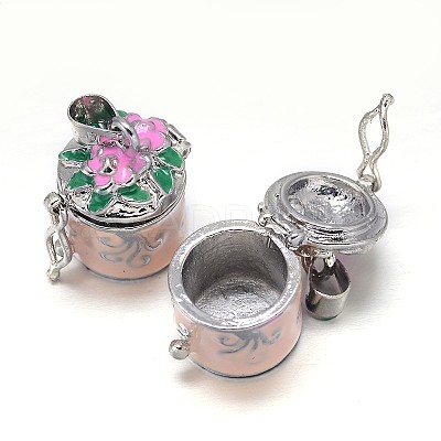 Enamel Column with Flower Rack Plating Brass Prayer Box Pendants KK-L101-13-1