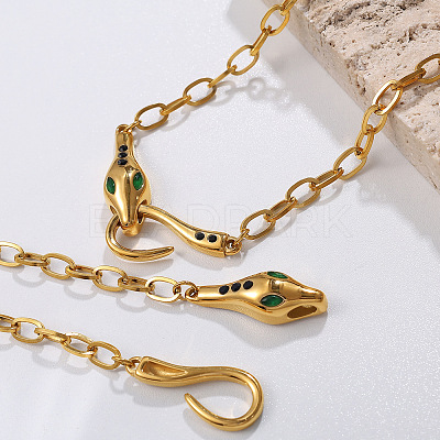 304 Stainless Steel Pave Green Cubic Zirconia Snake Pendant Necklaces for Women WGE46FD-01-1