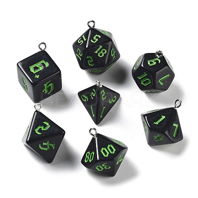 7 Styles Opaque Resin Polyhedral Dice Pendants Set RESI-A029-01B-1