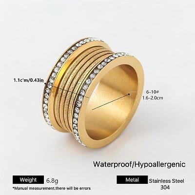 304 Stainless Steel Rhinestone Wide Band Finger Rings XC5005-11-1