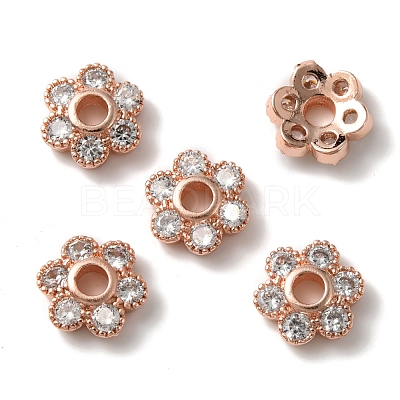 Rack Plating Brass Cubic Zirconia Bead Cap KK-C020-12A-RG-1