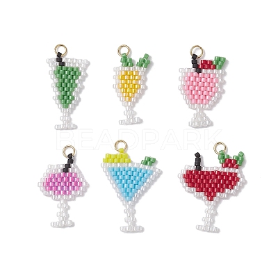 6Pcs 6 Colors Glass Seed Beaded Pendants PALLOY-MZ00913-1