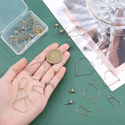 12Pcs 304 Stainless Steel Ball Stud Earring Post & 24Pcs Hoop Earring Findings DIY-UN0002-86-1