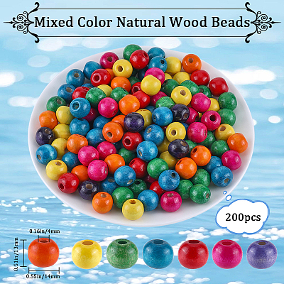 200Pcs Dyed Natural Wood Beads WOOD-GF0002-13B-1