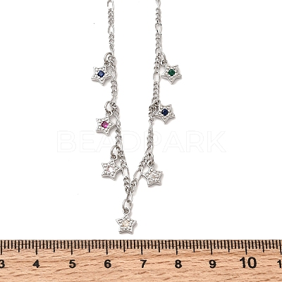 Brass Micro Pave Cubic Zirconia Star Pendant Necklaces NJEW-B157-12P-1