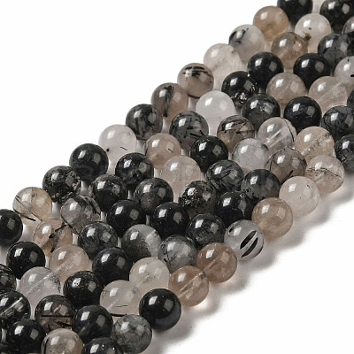Natural Black Rutilated Quartz Beads Strands G-R446-6mm-37-01-1