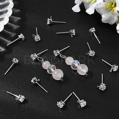 SHEGRACE Brass Clear Cubic Zirconia Square Stud Earring Findings XGR0103P-115P-1