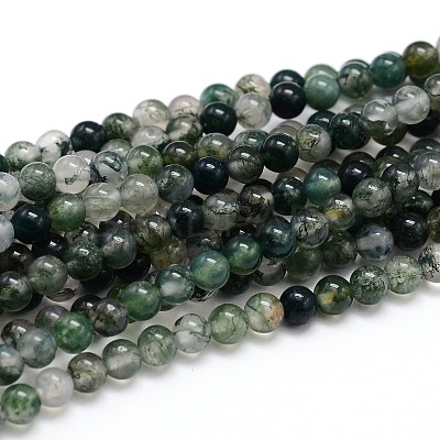 Natural Moss Agate Round Bead Strands G-J303-07-8mm-1
