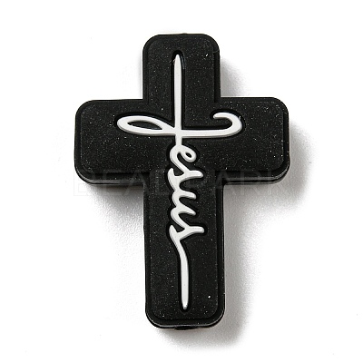 Jesus Cross Silicone Focal Bead--Black