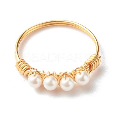 Round Shell Pearl Beads Finger Rings RJEW-TA00001-1
