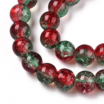 Two-Tone Crackle Baking Paint Transparent Glass Beads Strands CCG-T004-8mm-06-1