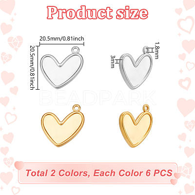 12Pcs 2 Colors 304 Stainless Steel Pendants STAS-PH0007-29-1