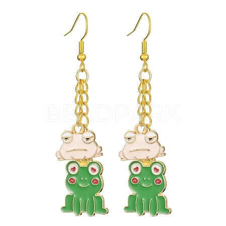 Alloy Enamel Frog Dangle Earrings with Iron Earring Pins for Women EJEW-JE05421-01-1