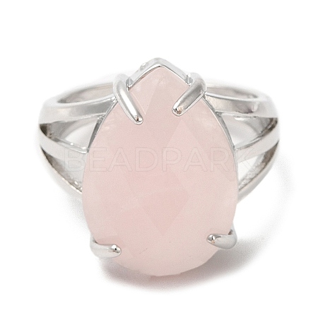 Natural Rose Quartz Teardrop Adjustable Rings RJEW-K241-03P-14-1