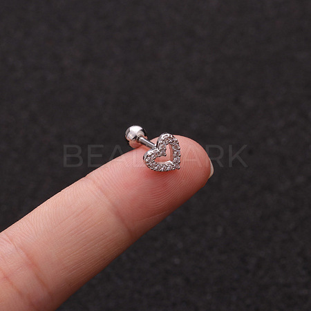 316L Surgical Stainless Steel Micro Pave Clear Cubic Zirconia Heart Cartilage Earrings WG9CD6D-19-1