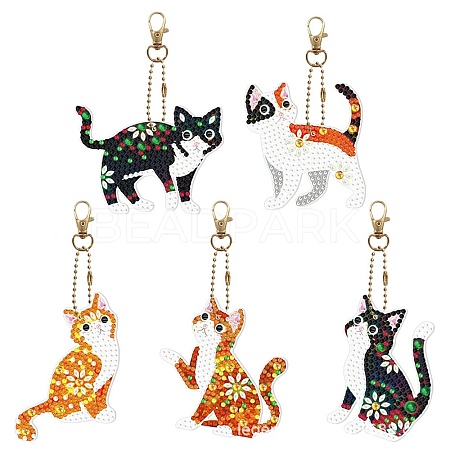 Cat DIY Diamond Painting Keychain Kits WG85124-01-1