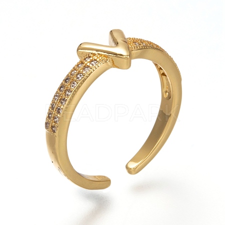 Brass Micro Pave Clear Cubic Zirconia Cuff Rings RJEW-P018-01G-1