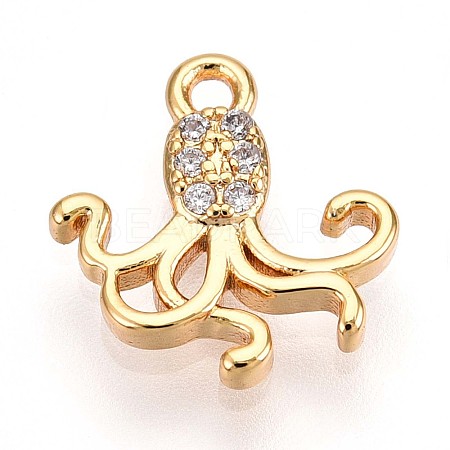 Brass Micro Pave Clear Cubic Zirconia Pendants KK-T075-38G-1