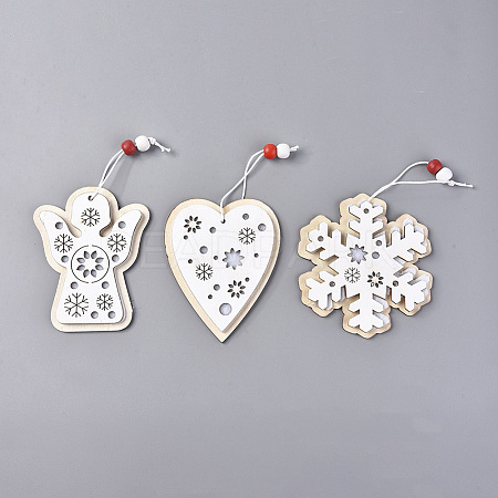 Snowflake & Heart & Angel Wooden Ornaments DIY-TAC0007-24-1