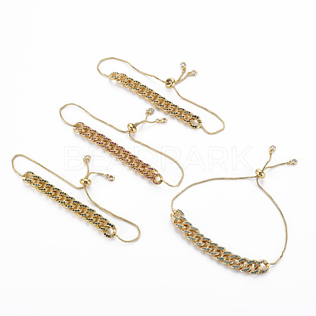 Adjustable Brass Inlaid Cubic Zirconia Slider Bracelets BJEW-Q996-001-NR-1