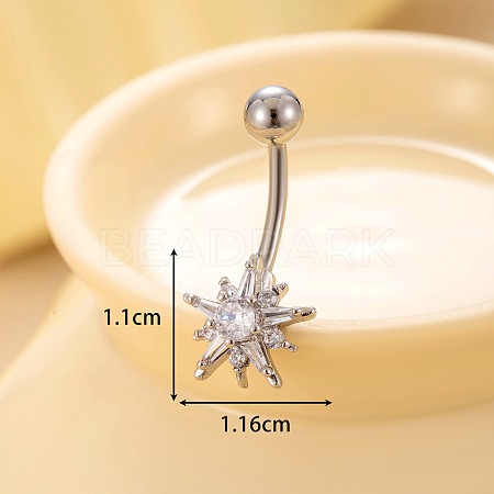 316L Surgical Stainless Steel Clear Cubic Zirconia Curved Barbell Belly Rings WGA1AD6-05-1