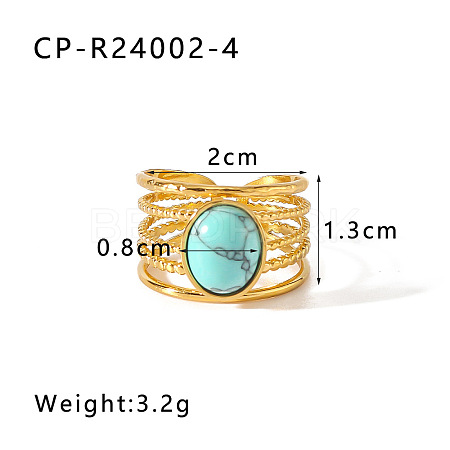 304 Stainless Steel with Synthetic Turquoise Cuff Open Rings WGD4E42-04-1