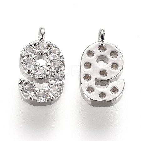 Brass Micro Pave Clear Cubic Zirconia Charms ZIRC-L075-60A-09P-1