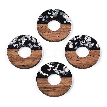 Opaque Resin & Walnut Wood Pendants RESI-N039-63C-1