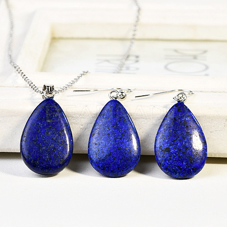 Teardrop Natural Lapis Lazuli Pendant Necklaces & Dangle Earrings Sets FS-WGAC060-07-1