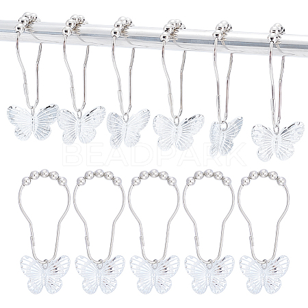 12Pcs Butterfly Acrylic with Iron Shower Curtain Rings for Bathroom HJEW-NB00293-1