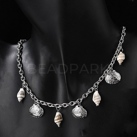 Summer Beach 304 Stainless Steel & Shell Pendant Necklaces NJEW-Z061-09P-1