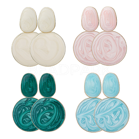 4 Pairs 4 Colors Alloy Enamel Flat Round Dangle Stud Earrings for Women EJEW-FI0002-65-1