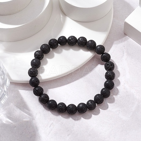 Natural Lava Rock Round Beads Stretch Bracelets BJEW-JB11489-1