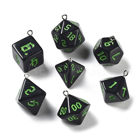 7 Styles Opaque Resin Polyhedral Dice Pendants Set RESI-A029-01B-1