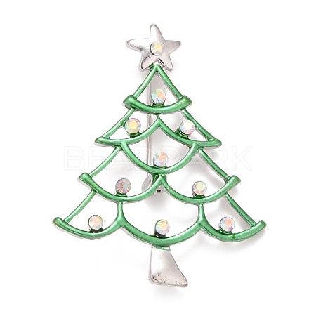 Green Christmas Tree Enamel Pin with Rhinestone JEWB-A004-12P-1
