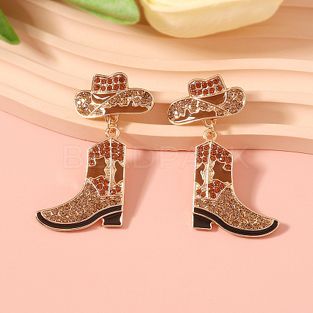 Cowboy Hat with Boot Alloy Enamel Dangle Stud Earrings FS-WG1DB7D-06-1