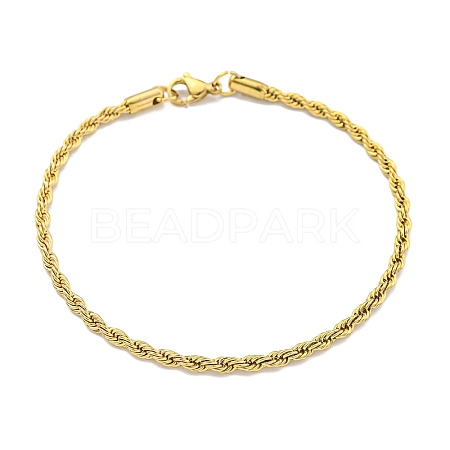 Ion Plating(IP) 3MM 304 Stainless Steel Rope Chain Bracelets for Women BJEW-R318-01G-1