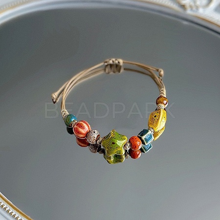 Porcelain Beads Braided Bead Bracelets for Women FS-WG0D046-04-1