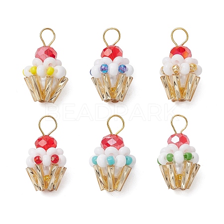 Glass Seed Beaded Cupcake Pendants PALLOY-MZ00581-1