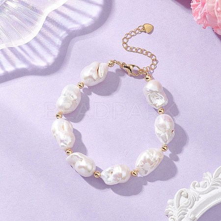 Natural Baroque Pearl Keshi Pearl Beaded Bracelets BJEW-JB13336-1