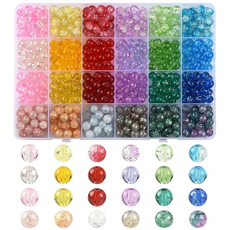 600Pcs 24 Styles Mixed Styles Transparent Glass Beads Strands GLAD-YW0005-75-1