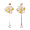 Plastic Pearl Cluster Flower with Long Tassel Dangle Stud Earrings EJEW-TA00119-1