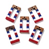 Independence Day Opaque Striped Resin & Walnut Wood Pendants RESI-U010-02L-1